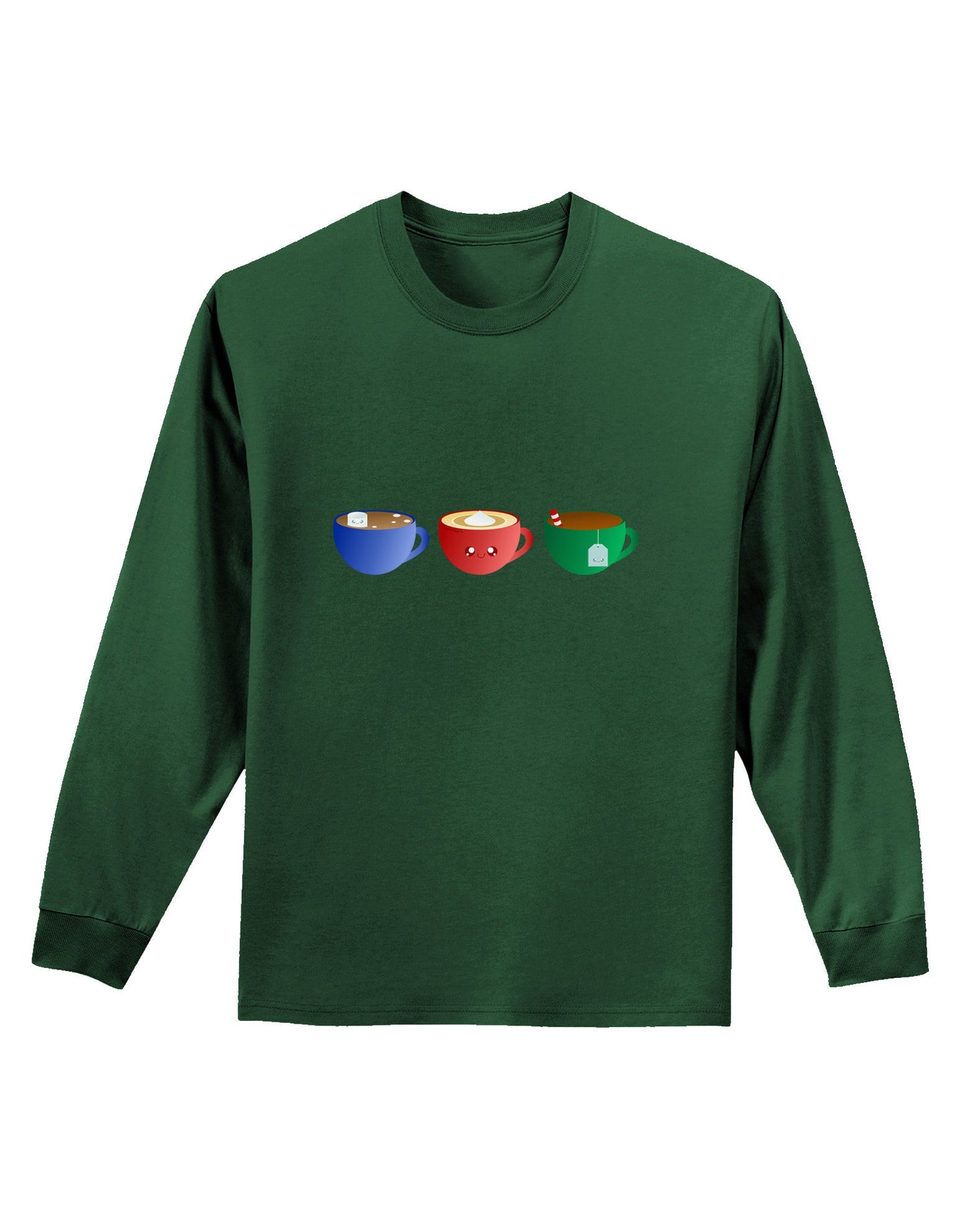 Cute Holiday Drink Set - Christmas Adult Long Sleeve Dark T-Shirt-TooLoud-Dark-Green-Small-Davson Sales