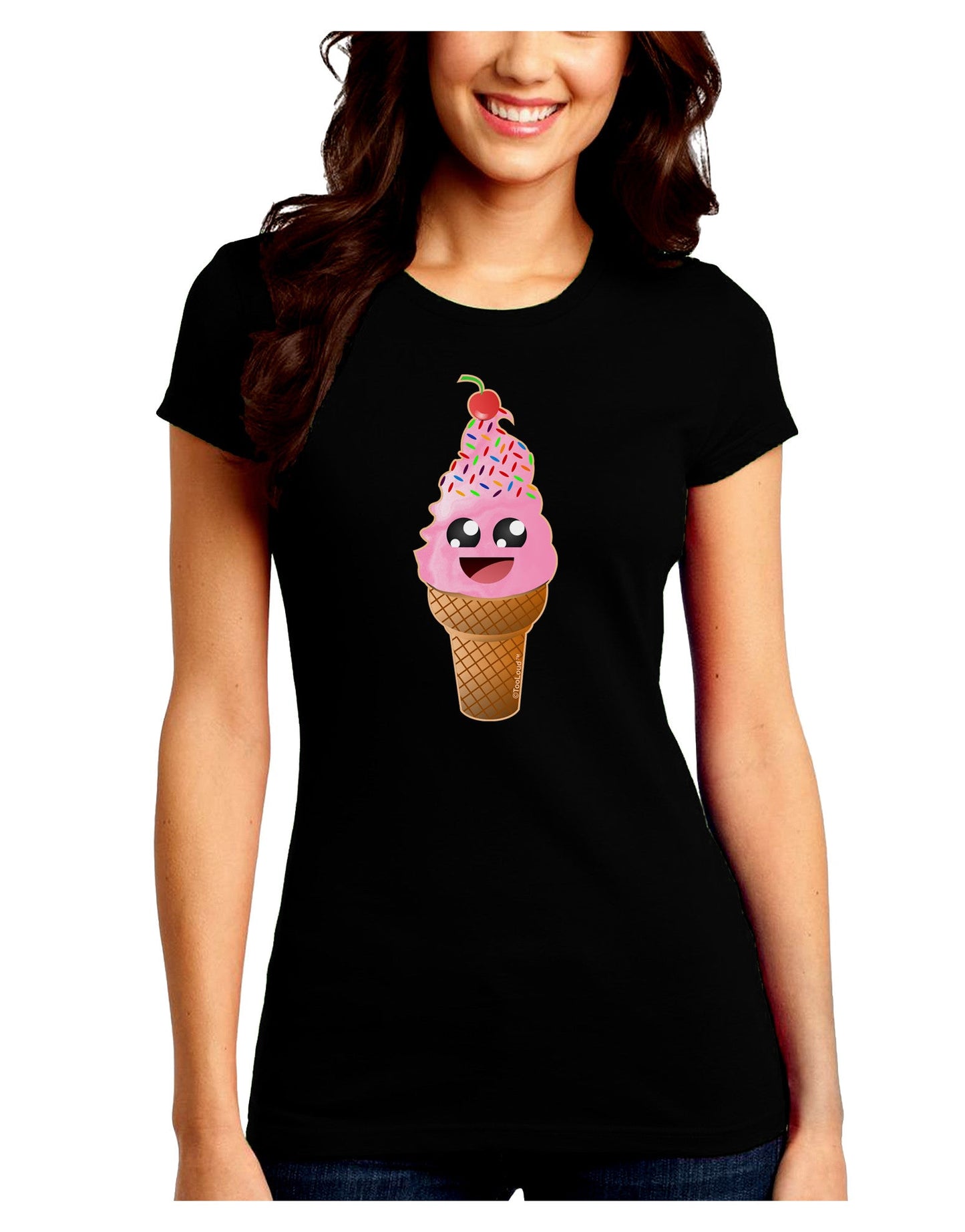 Cute Ice Cream Cone Juniors Petite Crew Dark T-Shirt-T-Shirts Juniors Tops-TooLoud-Black-Juniors Fitted Small-Davson Sales
