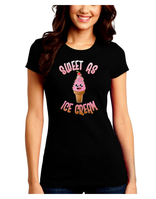 Cute Ice Cream Cone - Sweet As Ice Cream Juniors Petite Crew Dark T-Shirt-T-Shirts Juniors Tops-TooLoud-Black-Juniors Fitted Small-Davson Sales