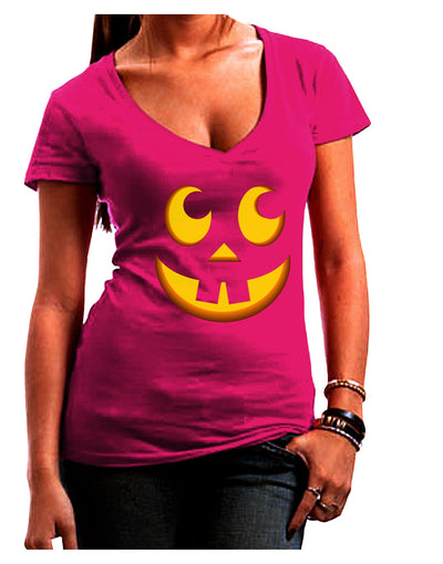 Cute Jack O Lantern Pumpkin Face Juniors V-Neck Dark T-Shirt-Womens V-Neck T-Shirts-TooLoud-Hot-Pink-Small-Davson Sales