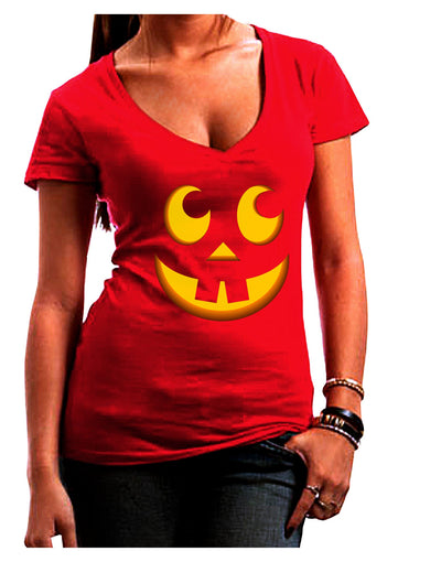 Cute Jack O Lantern Pumpkin Face Juniors V-Neck Dark T-Shirt-Womens V-Neck T-Shirts-TooLoud-Red-Small-Davson Sales