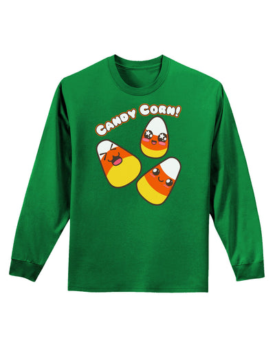 Cute Kawaii Candy Corn Halloween Adult Long Sleeve Dark T-Shirt-TooLoud-Kelly-Green-Small-Davson Sales