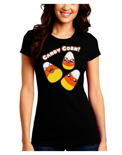 Cute Kawaii Candy Corn Halloween Juniors Crew Dark T-Shirt-T-Shirts Juniors Tops-TooLoud-Black-Juniors Fitted Small-Davson Sales