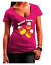 Cute Kawaii Candy Corn Halloween Juniors V-Neck Dark T-Shirt-Womens V-Neck T-Shirts-TooLoud-Hot-Pink-Small-Davson Sales