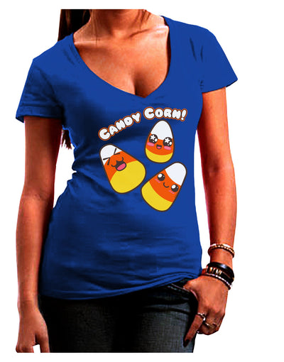 Cute Kawaii Candy Corn Halloween Juniors V-Neck Dark T-Shirt-Womens V-Neck T-Shirts-TooLoud-Royal-Blue-Small-Davson Sales