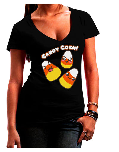 Cute Kawaii Candy Corn Halloween Juniors V-Neck Dark T-Shirt-Womens V-Neck T-Shirts-TooLoud-Black-Small-Davson Sales