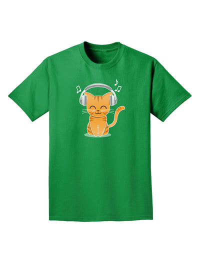 Cute Kitty With Headphones Adult Dark T-Shirt-Mens T-Shirt-TooLoud-Kelly-Green-Small-Davson Sales