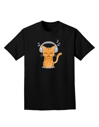 Cute Kitty With Headphones Adult Dark T-Shirt-Mens T-Shirt-TooLoud-Black-Small-Davson Sales