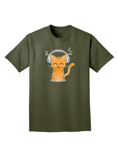 Cute Kitty With Headphones Adult Dark T-Shirt-Mens T-Shirt-TooLoud-Military-Green-Small-Davson Sales