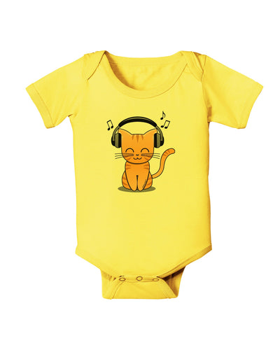 Cute Kitty With Headphones Baby Romper Bodysuit-Baby Romper-TooLoud-Yellow-06-Months-Davson Sales