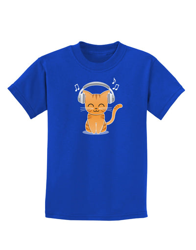 Cute Kitty With Headphones Childrens Dark T-Shirt-Childrens T-Shirt-TooLoud-Royal-Blue-X-Small-Davson Sales