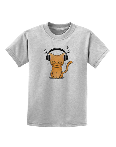 Cute Kitty With Headphones Childrens T-Shirt-Childrens T-Shirt-TooLoud-AshGray-X-Small-Davson Sales