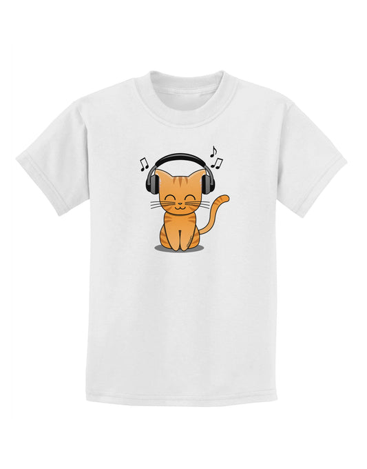 Cute Kitty With Headphones Childrens T-Shirt-Childrens T-Shirt-TooLoud-White-X-Small-Davson Sales