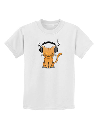 Cute Kitty With Headphones Childrens T-Shirt-Childrens T-Shirt-TooLoud-White-X-Small-Davson Sales