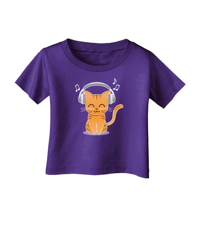 Cute Kitty With Headphones Infant T-Shirt Dark-Infant T-Shirt-TooLoud-Purple-06-Months-Davson Sales