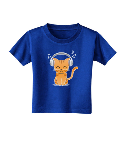 Cute Kitty With Headphones Toddler T-Shirt Dark-Toddler T-Shirt-TooLoud-Royal-Blue-2T-Davson Sales