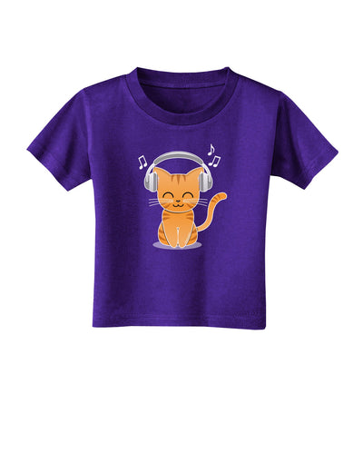 Cute Kitty With Headphones Toddler T-Shirt Dark-Toddler T-Shirt-TooLoud-Purple-2T-Davson Sales