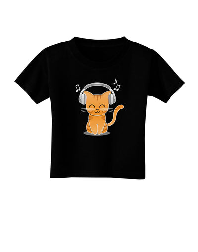 Cute Kitty With Headphones Toddler T-Shirt Dark-Toddler T-Shirt-TooLoud-Black-2T-Davson Sales