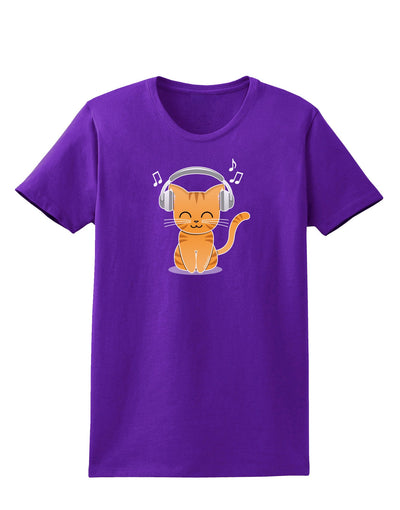 Cute Kitty With Headphones Womens Dark T-Shirt-TooLoud-Purple-X-Small-Davson Sales