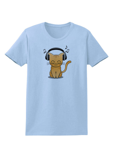 Cute Kitty With Headphones Womens T-Shirt-Womens T-Shirt-TooLoud-Light-Blue-X-Small-Davson Sales