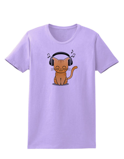 Cute Kitty With Headphones Womens T-Shirt-Womens T-Shirt-TooLoud-Lavender-X-Small-Davson Sales