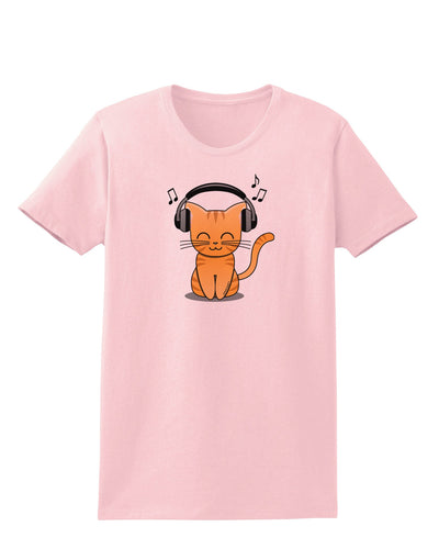 Cute Kitty With Headphones Womens T-Shirt-Womens T-Shirt-TooLoud-PalePink-X-Small-Davson Sales