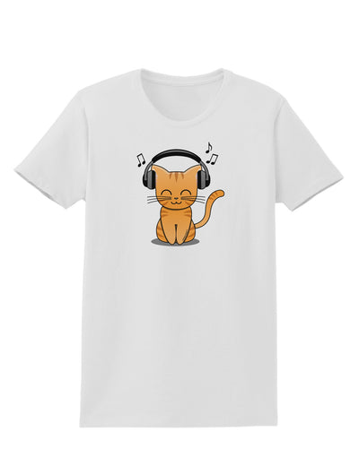 Cute Kitty With Headphones Womens T-Shirt-Womens T-Shirt-TooLoud-White-X-Small-Davson Sales