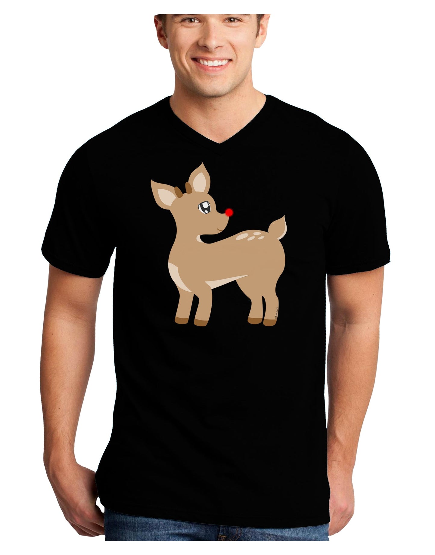 Cute Little Rudolph the Reindeer - Christmas Adult Dark V-Neck T-Shirt by TooLoud-Mens V-Neck T-Shirt-TooLoud-Black-Small-Davson Sales