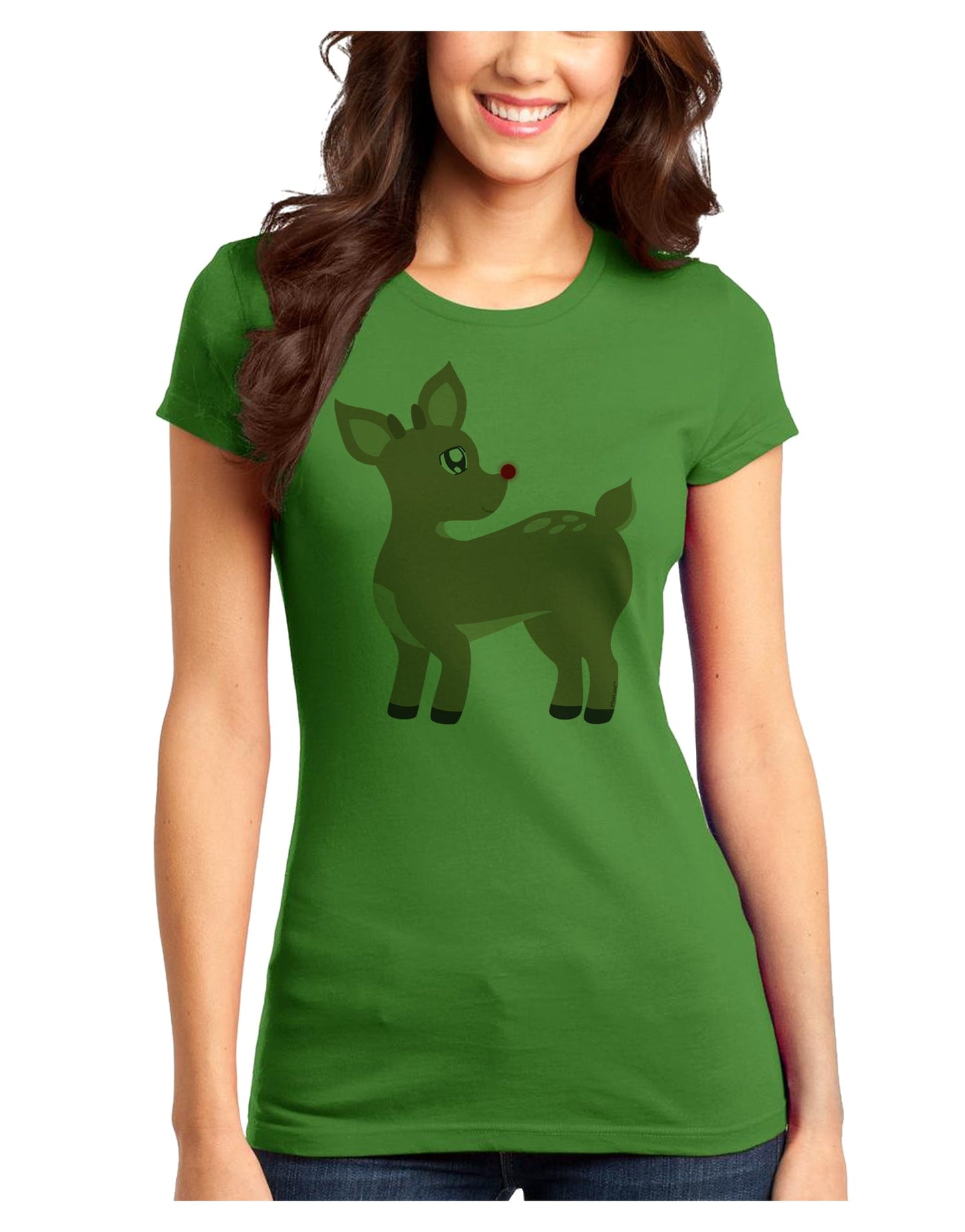 Cute Little Rudolph the Reindeer - Christmas Juniors T-Shirt by TooLoud-Womens Juniors T-Shirt-TooLoud-Kiwi-Green-Juniors Fitted X-Small-Davson Sales