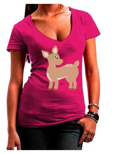 Cute Little Rudolph the Reindeer - Christmas Juniors V-Neck Dark T-Shirt by TooLoud-Womens V-Neck T-Shirts-TooLoud-Hot-Pink-Juniors Fitted Small-Davson Sales