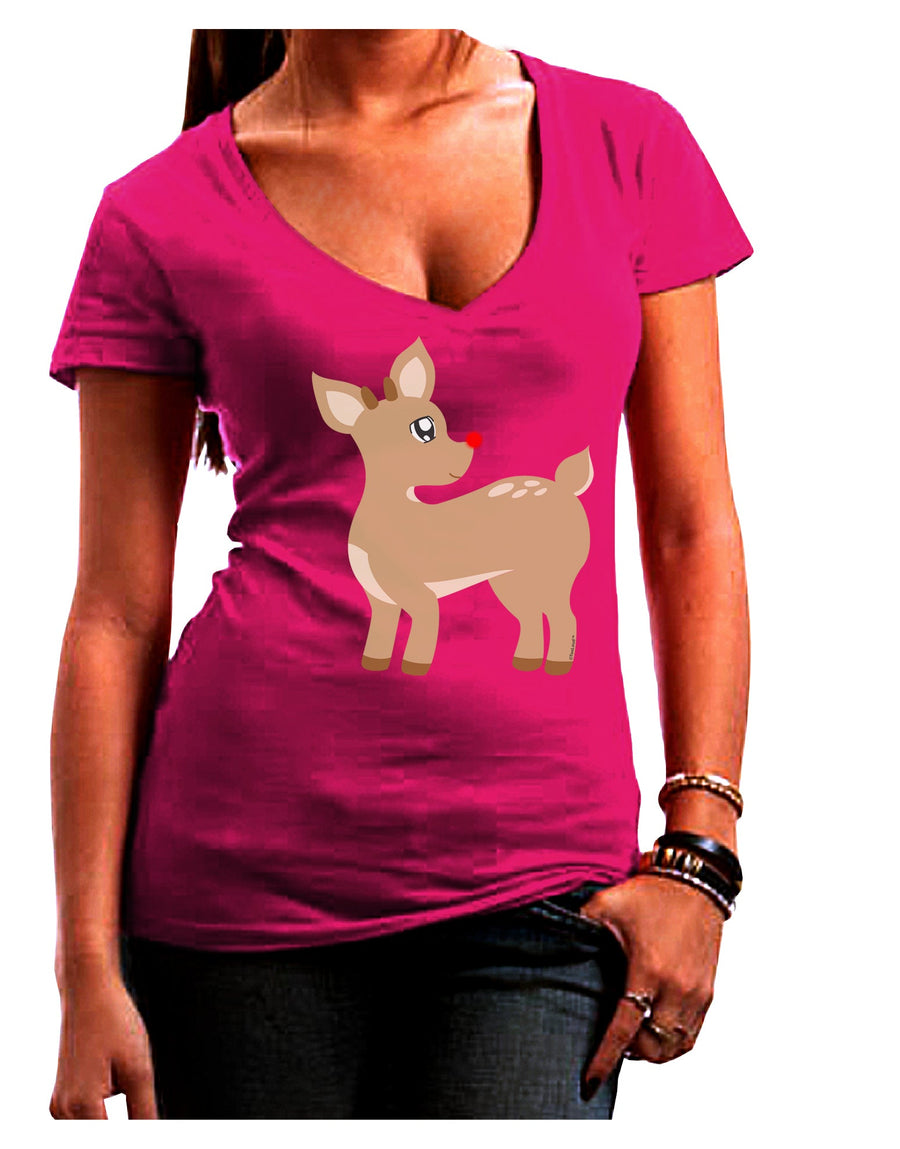 Cute Little Rudolph the Reindeer - Christmas Juniors V-Neck Dark T-Shirt by TooLoud-Womens V-Neck T-Shirts-TooLoud-Black-Juniors Fitted Small-Davson Sales