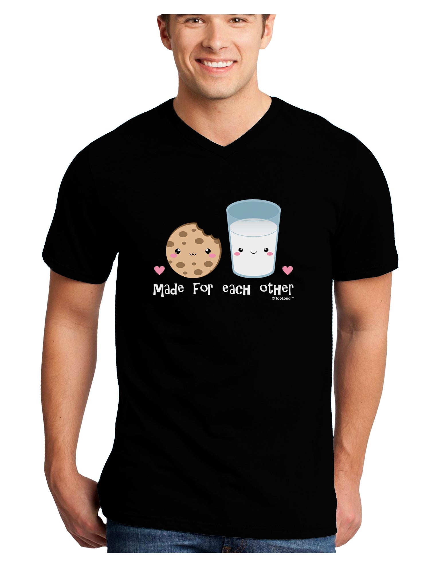 Cute Milk and Cookie - Made for Each Other Adult Dark V-Neck T-Shirt by TooLoud-Mens V-Neck T-Shirt-TooLoud-Black-Small-Davson Sales