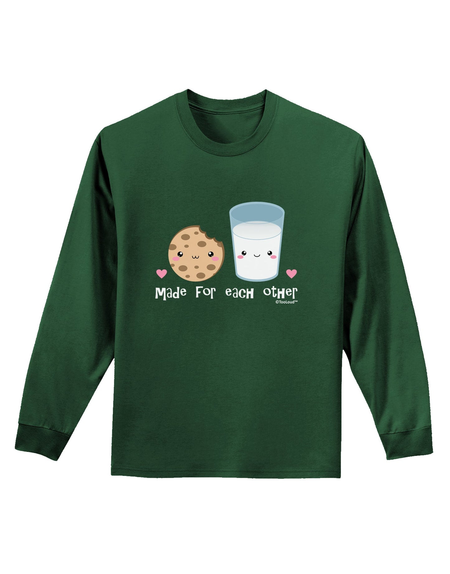 Cute Milk and Cookie - Made for Each Other Adult Long Sleeve Dark T-Shirt by TooLoud-TooLoud-Dark-Green-Small-Davson Sales