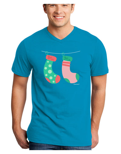 Cute Mr and Mr Christmas Couple Stockings Adult Dark V-Neck T-Shirt by TooLoud-Mens V-Neck T-Shirt-TooLoud-Turquoise-Small-Davson Sales