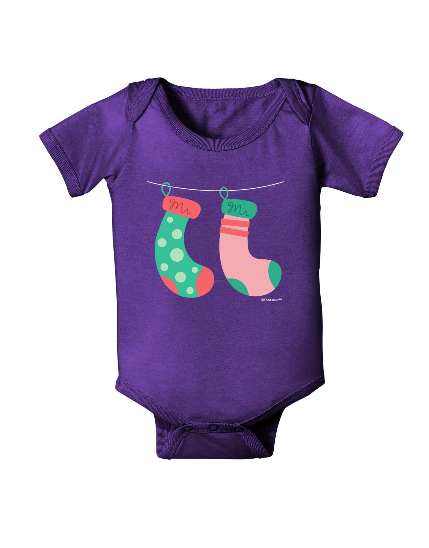 Cute Mr and Mr Christmas Couple Stockings Baby Romper Bodysuit Dark by TooLoud-Baby Romper-TooLoud-Purple-06-Months-Davson Sales