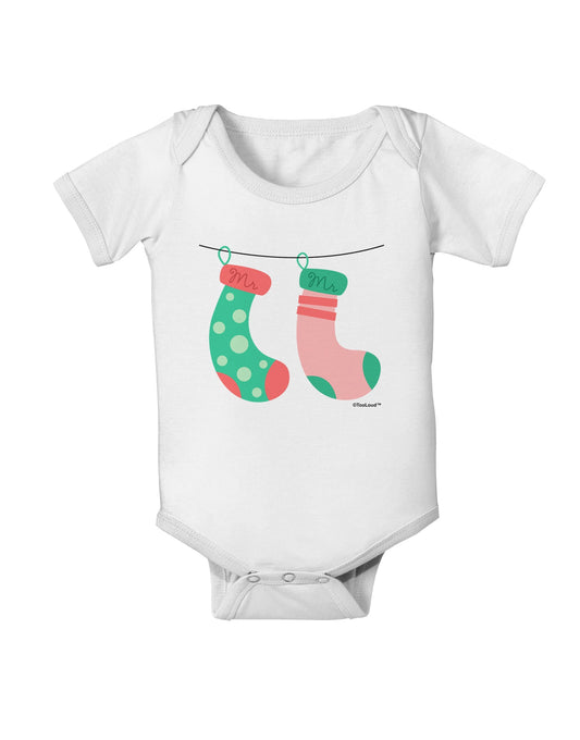 Cute Mr and Mr Christmas Couple Stockings Baby Romper Bodysuit by TooLoud-Baby Romper-TooLoud-White-06-Months-Davson Sales