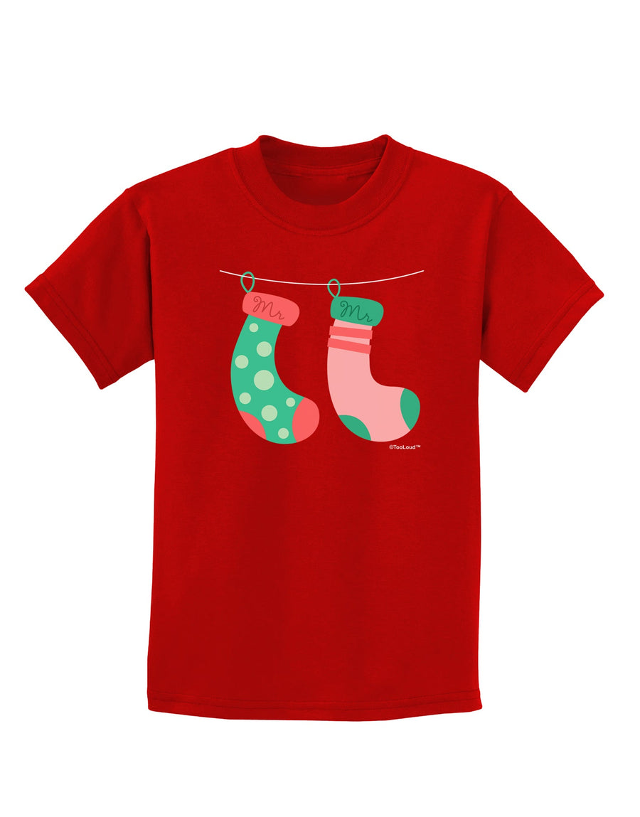 Cute Mr and Mr Christmas Couple Stockings Childrens Dark T-Shirt by TooLoud-Childrens T-Shirt-TooLoud-Black-X-Small-Davson Sales