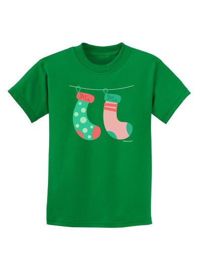 Cute Mr and Mr Christmas Couple Stockings Childrens Dark T-Shirt by TooLoud-Childrens T-Shirt-TooLoud-Kelly-Green-X-Small-Davson Sales