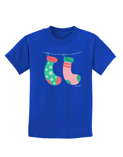 Cute Mr and Mr Christmas Couple Stockings Childrens Dark T-Shirt by TooLoud-Childrens T-Shirt-TooLoud-Royal-Blue-X-Small-Davson Sales