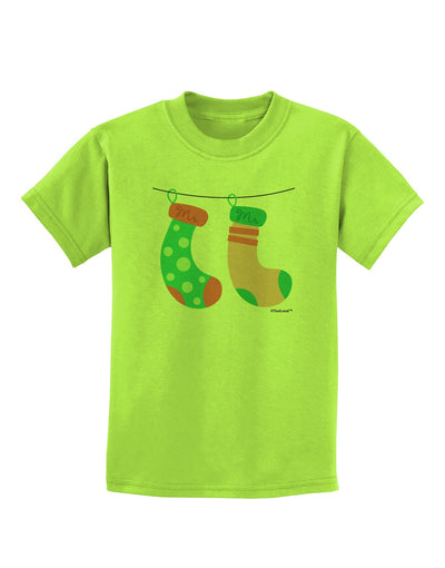 Cute Mr and Mr Christmas Couple Stockings Childrens T-Shirt by TooLoud-Childrens T-Shirt-TooLoud-Lime-Green-X-Small-Davson Sales