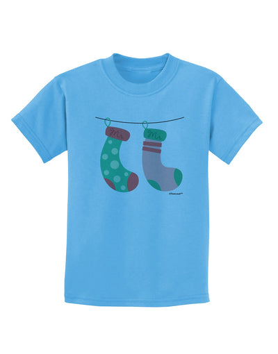 Cute Mr and Mr Christmas Couple Stockings Childrens T-Shirt by TooLoud-Childrens T-Shirt-TooLoud-Aquatic-Blue-X-Small-Davson Sales