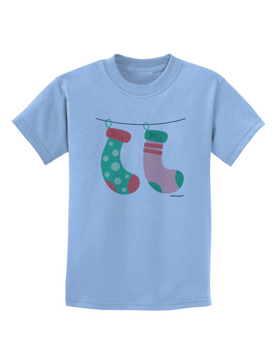 Cute Mr and Mr Christmas Couple Stockings Childrens T-Shirt by TooLoud-Childrens T-Shirt-TooLoud-Light-Blue-X-Small-Davson Sales