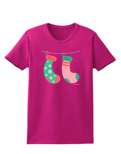 Cute Mr and Mr Christmas Couple Stockings Womens Dark T-Shirt by TooLoud-Womens T-Shirt-TooLoud-Hot-Pink-Small-Davson Sales