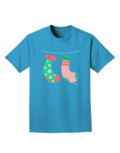Cute Mr and Mrs Christmas Couple Stockings Adult Dark T-Shirt by TooLoud-Mens T-Shirt-TooLoud-Turquoise-Small-Davson Sales