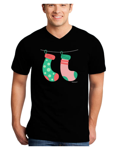 Cute Mr and Mrs Christmas Couple Stockings Adult Dark V-Neck T-Shirt by TooLoud-Mens V-Neck T-Shirt-TooLoud-Black-Small-Davson Sales