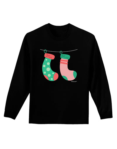 Cute Mr and Mrs Christmas Couple Stockings Adult Long Sleeve Dark T-Shirt by TooLoud-TooLoud-Black-Small-Davson Sales