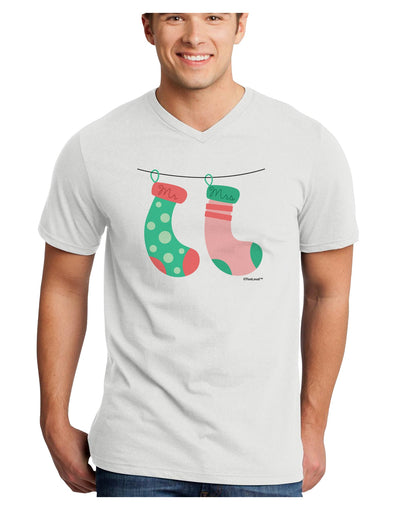 Cute Mr and Mrs Christmas Couple Stockings Adult V-Neck T-shirt by TooLoud-Mens V-Neck T-Shirt-TooLoud-White-Small-Davson Sales