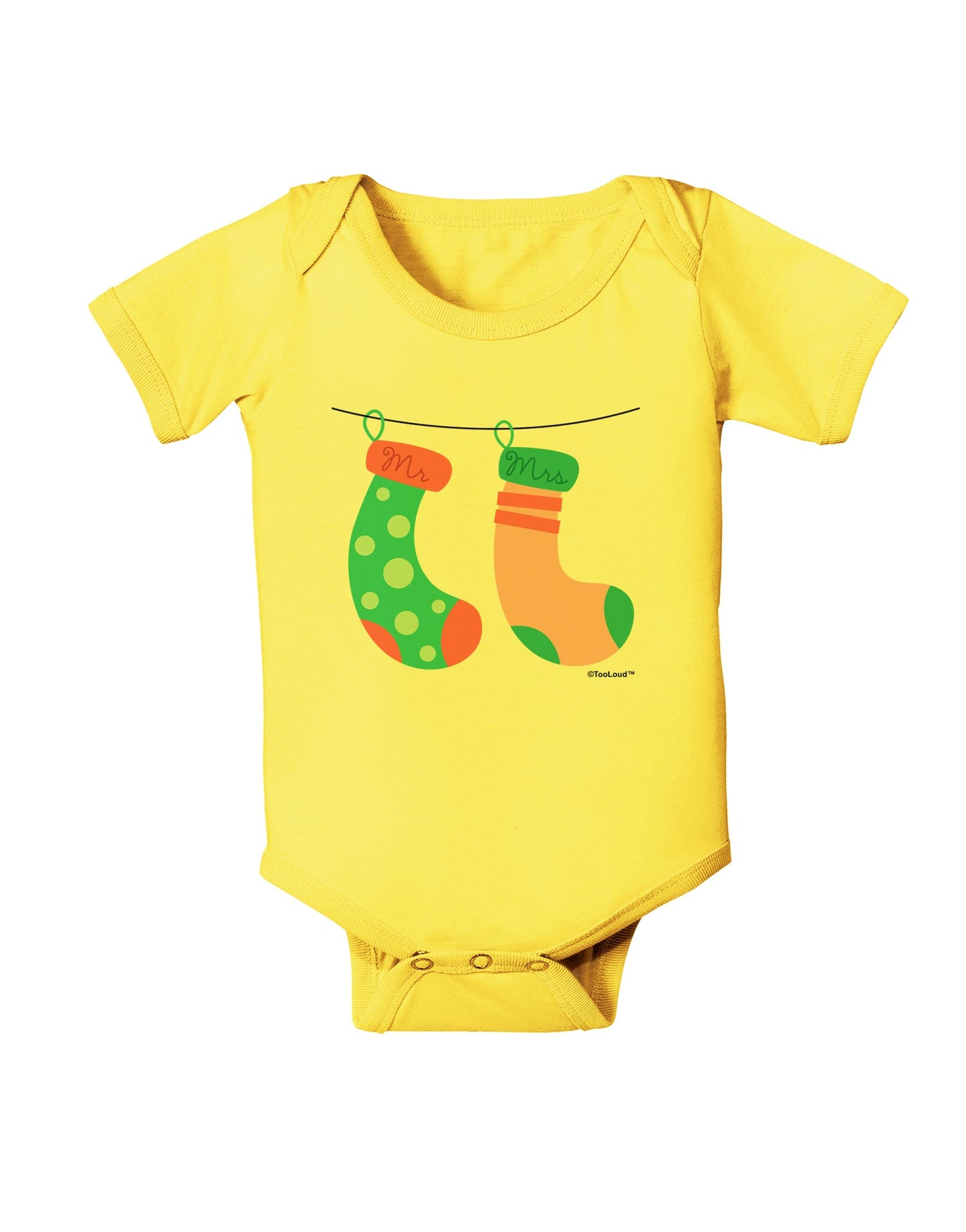Cute Mr and Mrs Christmas Couple Stockings Baby Romper Bodysuit by TooLoud-Baby Romper-TooLoud-Yellow-06-Months-Davson Sales