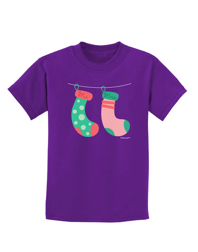 Cute Mr and Mrs Christmas Couple Stockings Childrens Dark T-Shirt by TooLoud-Childrens T-Shirt-TooLoud-Purple-X-Small-Davson Sales