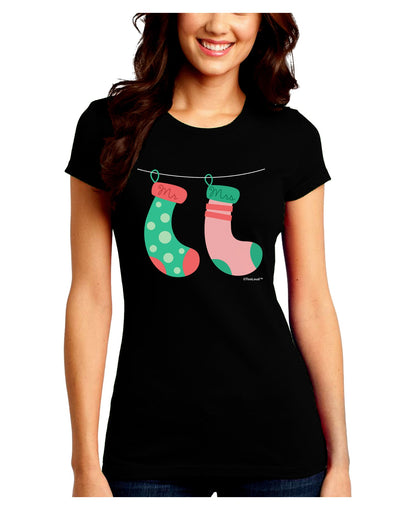 Cute Mr and Mrs Christmas Couple Stockings Juniors Crew Dark T-Shirt by TooLoud-T-Shirts Juniors Tops-TooLoud-Black-Juniors Fitted Small-Davson Sales